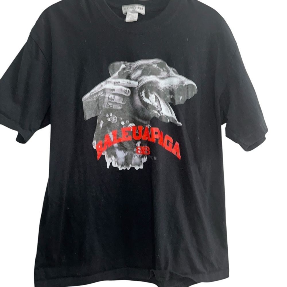 Balenciaga Black Graphic Tee with Red Logo
